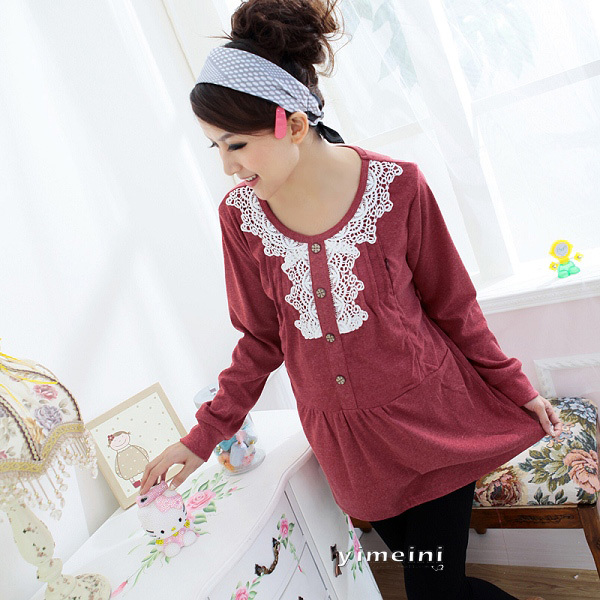 Maternity clothing maternity clothing spring and autumn maternity clothing chest laciness maternity clothing
