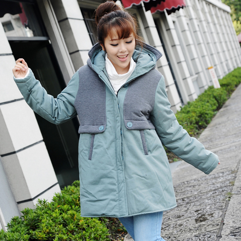 Maternity clothing maternity hooded wadded jacket autumn and winter maternity wadded jacket patchwork fashion maternity