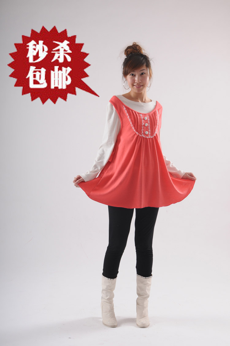 Maternity clothing maternity knitted one-piece dress shirt maternity basic 100% slim shirt cotton top