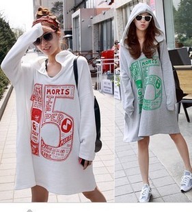 Maternity clothing maternity long-sleeve T-shirt spring loose plus size with a hood letter cotton full dress maternity dress