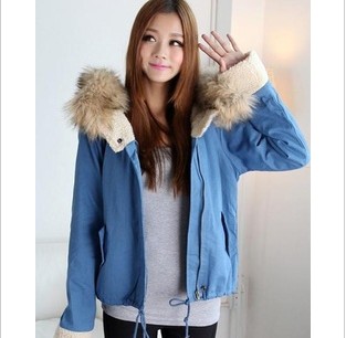 Maternity clothing maternity outerwear thickening large fur collar with a hood zipper-up maternity wadded jacket outerwear