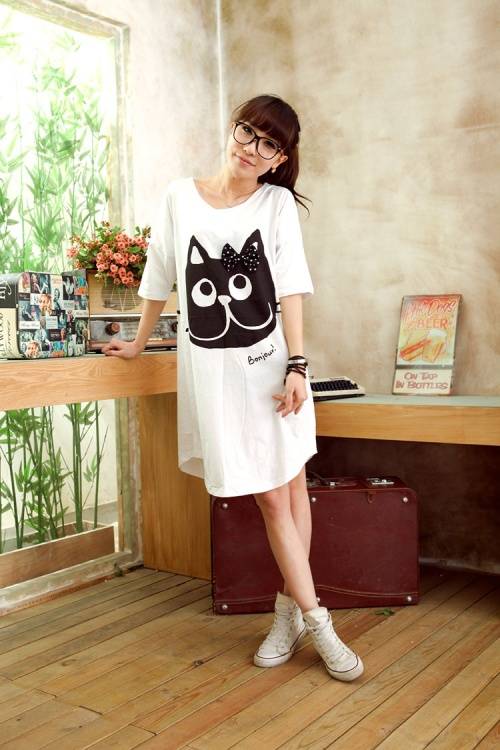 Maternity clothing maternity short-sleeve top cat print t-shirt casual loose plus size maternity shirt