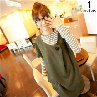 Maternity clothing maternity stripe long-sleeve basic shirt green skirt twinset one-piece dress maternity