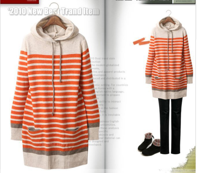 Maternity clothing maternity stripe top maternity with a hood long design sweater 2039