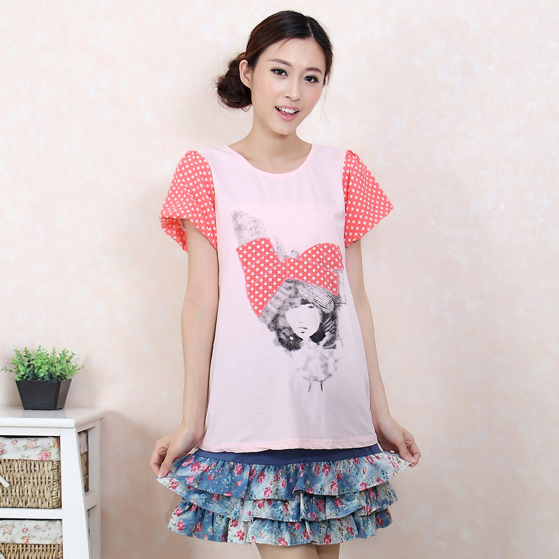 Maternity clothing maternity summer maternity t-shirt fashion knitted print t-shirt