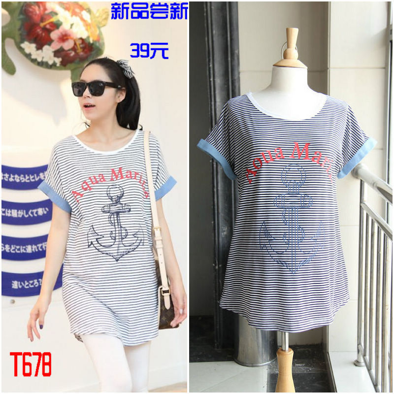 Maternity clothing maternity summer short-sleeve T-shirt anchor stripe maternity T-shirt summer maternity top