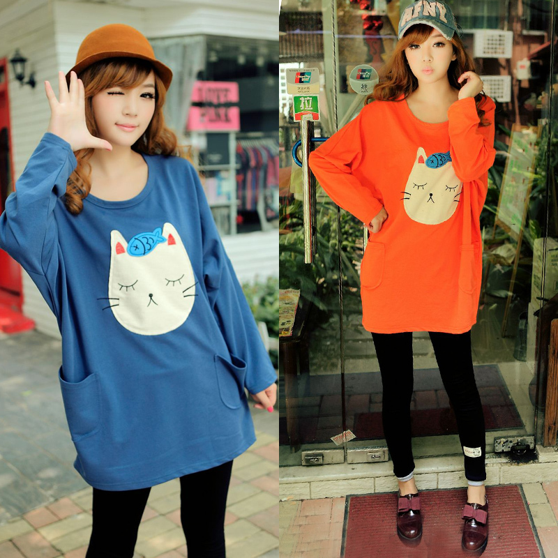 Maternity clothing maternity sweatshirt loose maternity t-shirt cat long-sleeve maternity sweatshirt