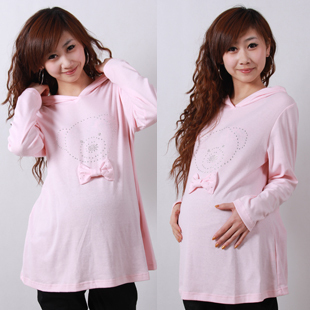 Maternity clothing maternity top 100% T-shirt long-sleeve cotton maternity shirt with a hood maternity clothing