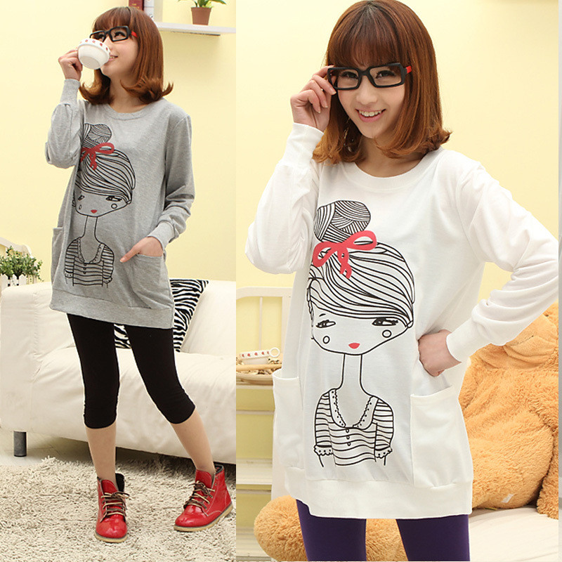 Maternity clothing maternity top autumn and winter fashion t-shirt beauty medium-long long-sleeve maternity sweatshirt