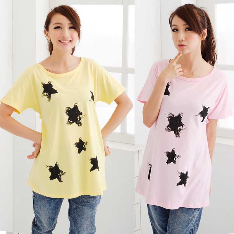 Maternity clothing maternity top casual short-sleeve T-shirt five-pointed star yellow pink 12215