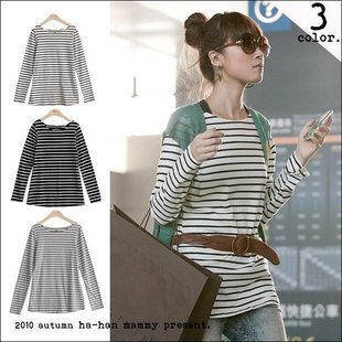 Maternity clothing maternity top spring and autumn autumn and winter long-sleeve stripe basic shirt