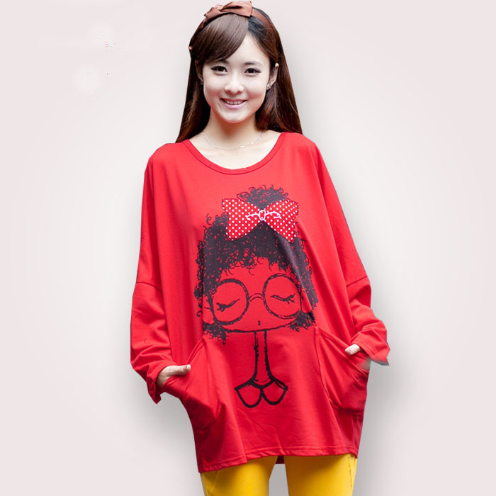 Maternity clothing new arrival autumn fashion maternity cartoon long-sleeve T-shirt maternity batwing sleeve top loose