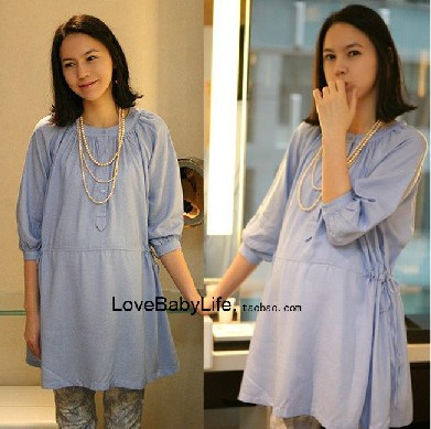 Maternity clothing o-neck loose maternity top long design fifth sleeve maternity shirt breathable