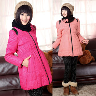 Maternity clothing o-neck PU  wadded jacket belt muffler scarf  cotton-padded jacket  outerwear free shipping