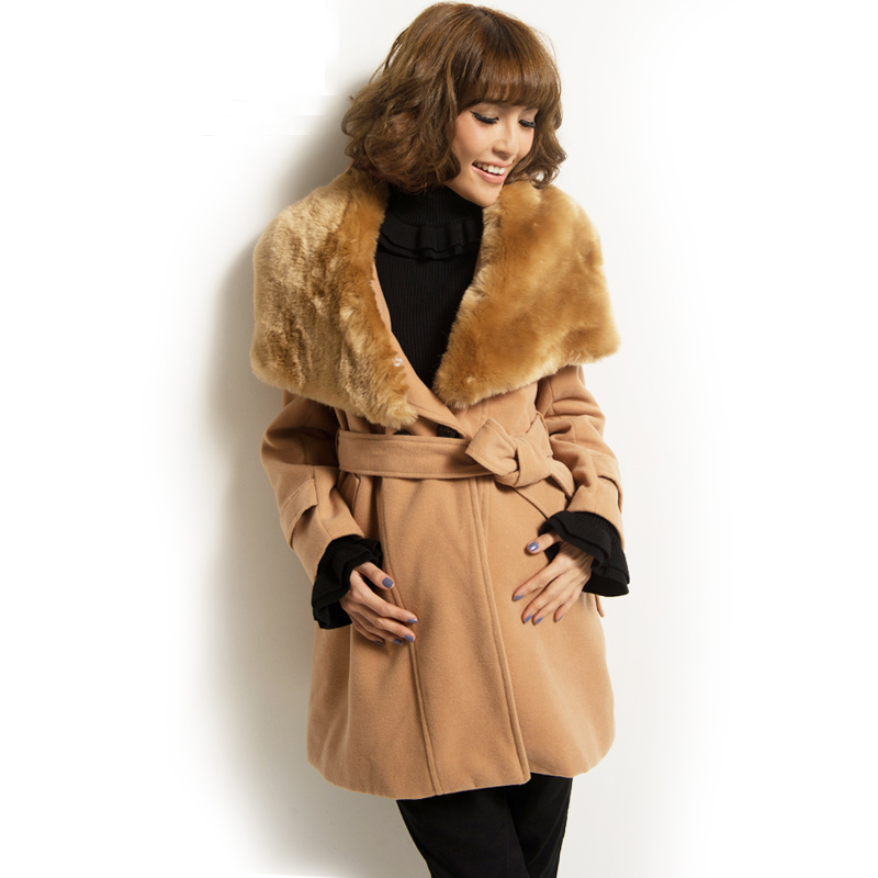 Maternity clothing outerwear thickening wool coat fur collar overcoat maternity long design