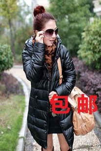 Maternity clothing PU medium-long down cotton-padded jacket with a hood maternity thickening thermal wadded jacket maternity
