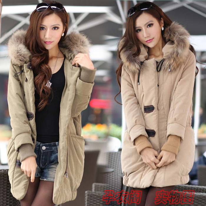 Maternity clothing raccoon fur fashion thickening maternity wadded jacket 2012 hooded maternity cotton-padded jacket overcoat