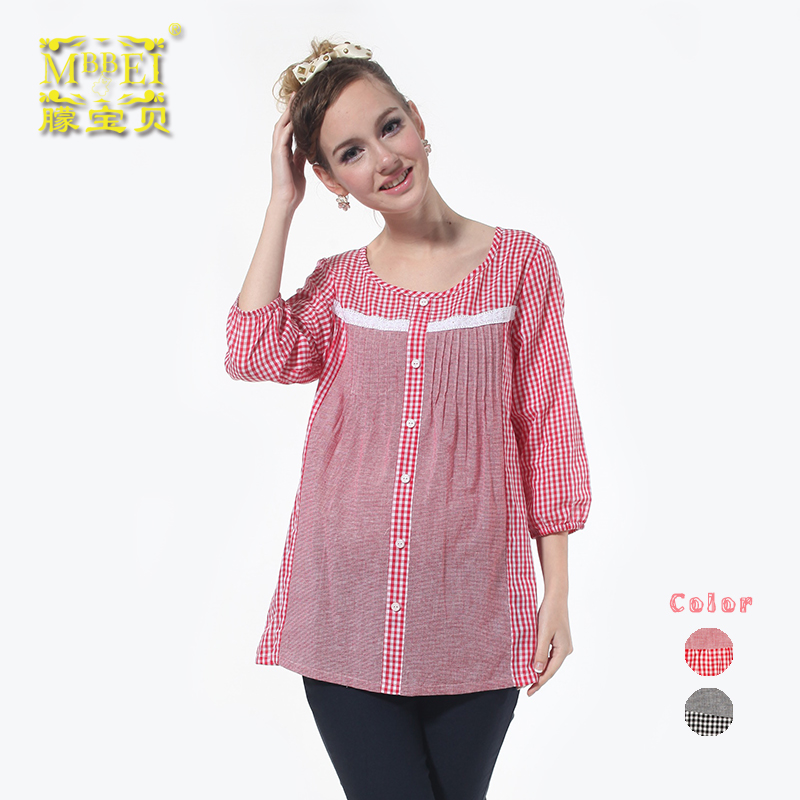 Maternity clothing red plaid top spring maternity top maternity casual wear 1536