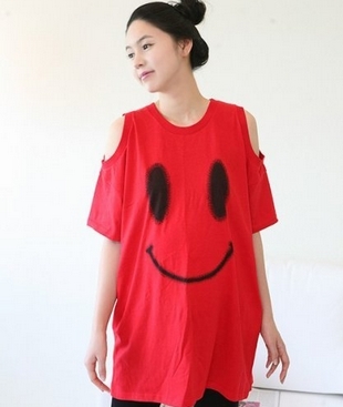 Maternity clothing red smiley maternity t-shirt short-sleeve top strapless maternity long design t-shirt 002