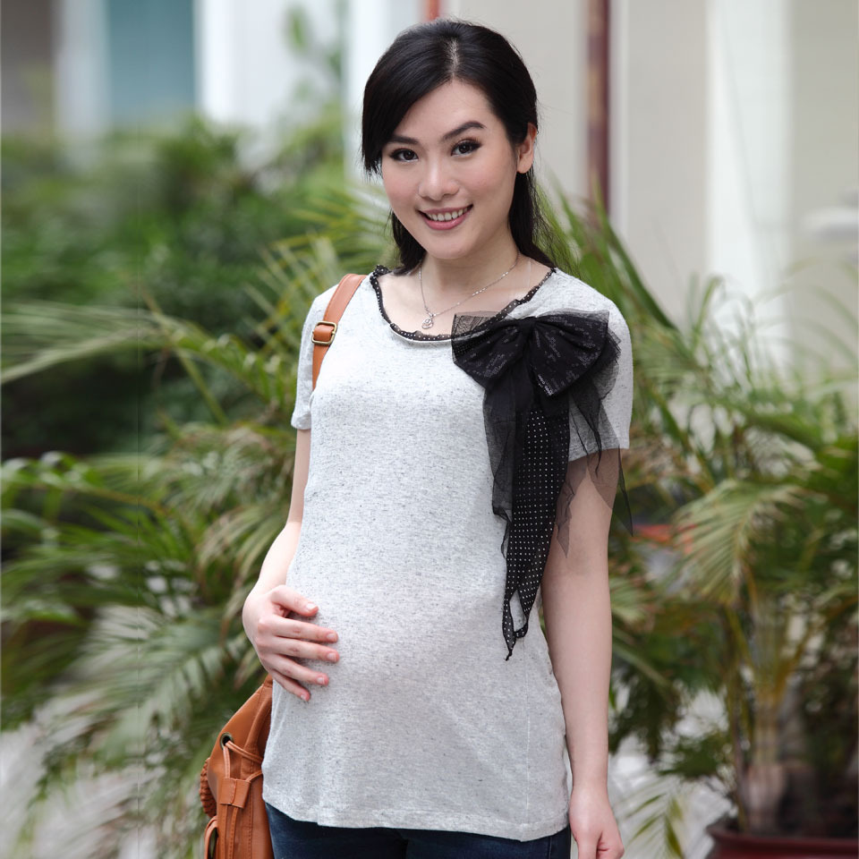 Maternity clothing short-sleeve T-shirt summer maternity t-shirt top loose fluid short design bow fashion