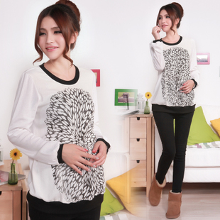 Maternity clothing spring and autumn 100% cotton maternity top casual long-sleeve basic shirt basic shirt