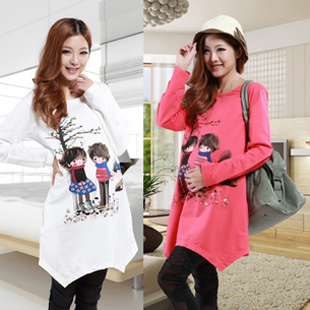 Maternity clothing spring and autumn fashion long-sleeve cartoon doll t-shirt top one-piece dress plus size loose mm
