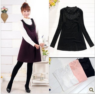 Maternity clothing spring and autumn knitted cotton maternity basic shirt spring stand collar maternity long johns