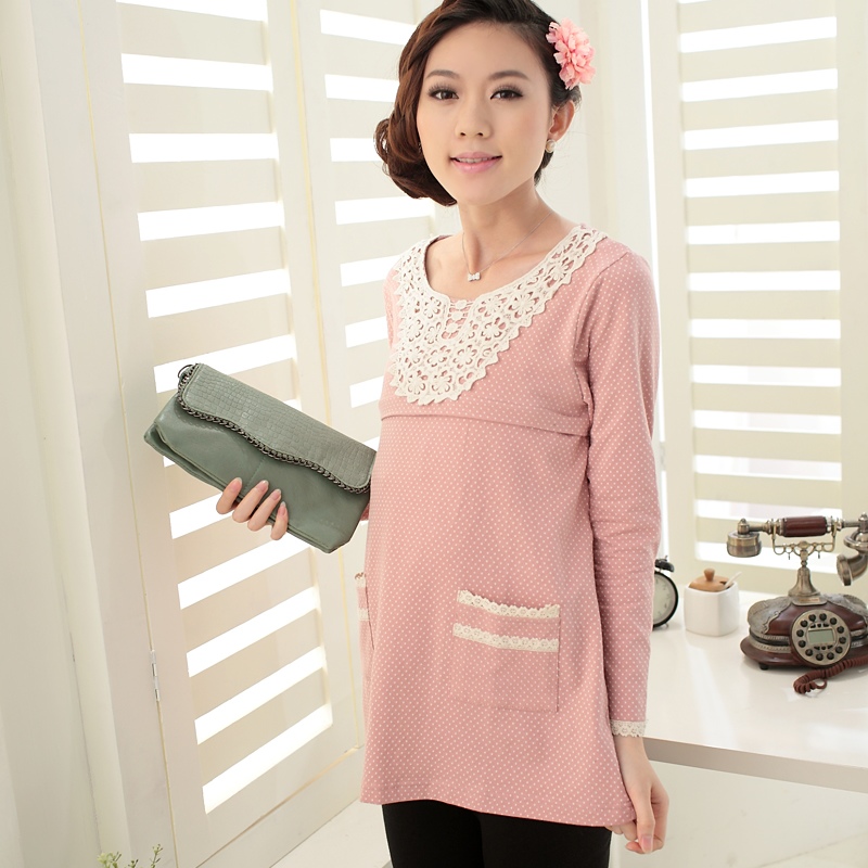 Maternity clothing spring and autumn laciness maternity top dot maternity nursing clothes 12621