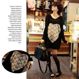 Maternity clothing spring and autumn loose lace love maternity top