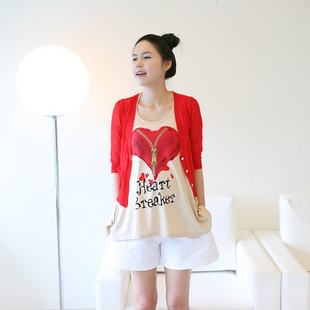 Maternity clothing spring and autumn maternity long-sleeve outerwear vest plus size maternity top loose twinset