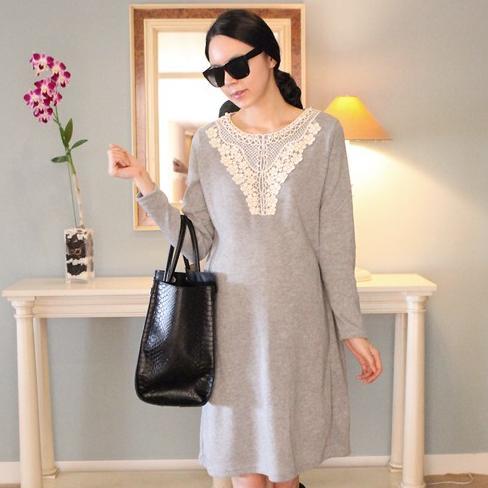 Maternity clothing spring and autumn maternity top fashion crochet long maternity dress maternity T-shirt design long-sleeve