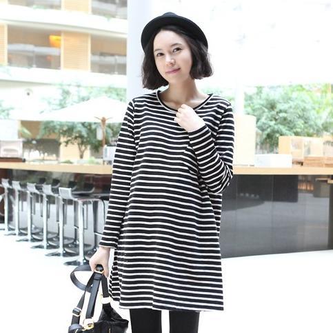 Maternity clothing spring and autumn maternity top fashion o-neck long-sleeve stripe maternity T-shirt long thin design