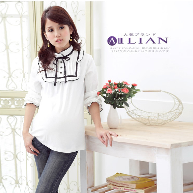 Maternity clothing spring and autumn small laciness stand collar maternity top basic shirt maternity basic shirt