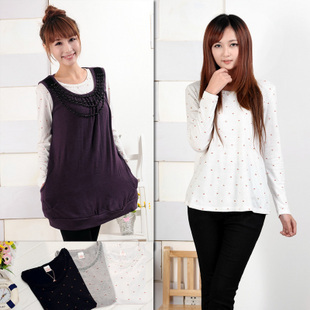 Maternity clothing spring and autumn small maternity basic shirt o-neck maternity basic shirt sweater