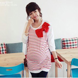 Maternity clothing spring and autumn stripe big bow 100% cotton maternity top maternity t-shirt 1036