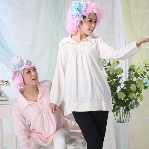 Maternity clothing spring and summer gorgeous tencel turn-down collar long-sleeve maternity top 10288