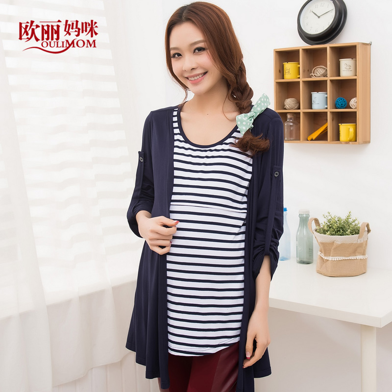 Maternity clothing spring fashion maternity long-sleeve top t-shirt 2 cardigan nursing clothing outerwear