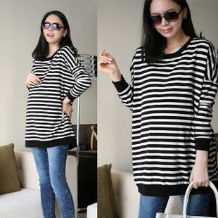 Maternity clothing spring loose top stripe maternity sweatshirt maternity basic long-sleeve shirt