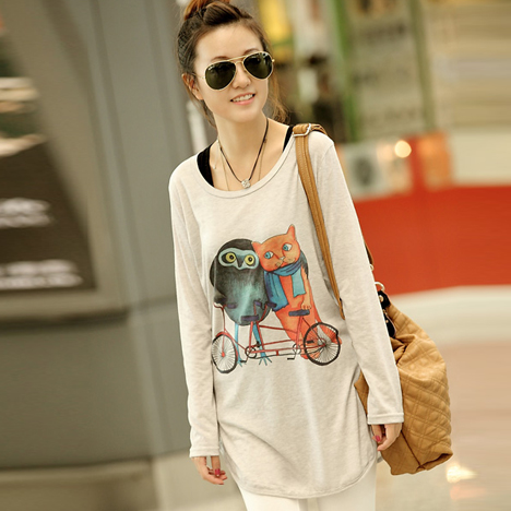 Maternity clothing spring maternity t-shirt long design maternity top cartoon print maternity sweater fashion basic