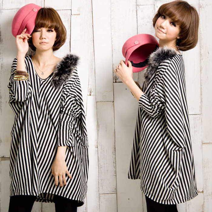 Maternity clothing spring maternity t-shirt stripe design long maternity top spring and autumn batwing sleeve maternity dress