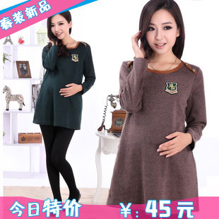 Maternity clothing spring maternity top fashion maternity long-sleeve T-shirt skirt one-piece dress