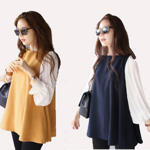 Maternity clothing spring maternity top fashion pleated maternity chiffon ruffle sleeve maternity top