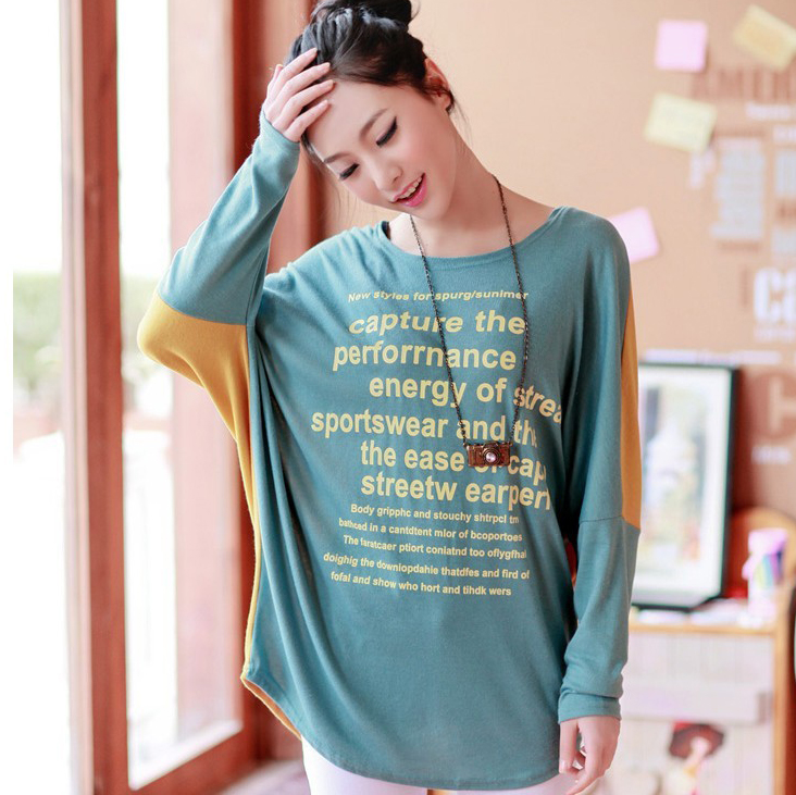 Maternity clothing spring top batwing sleeve maternity t-shirt long-sleeve color block decoration maternity batwing shirt