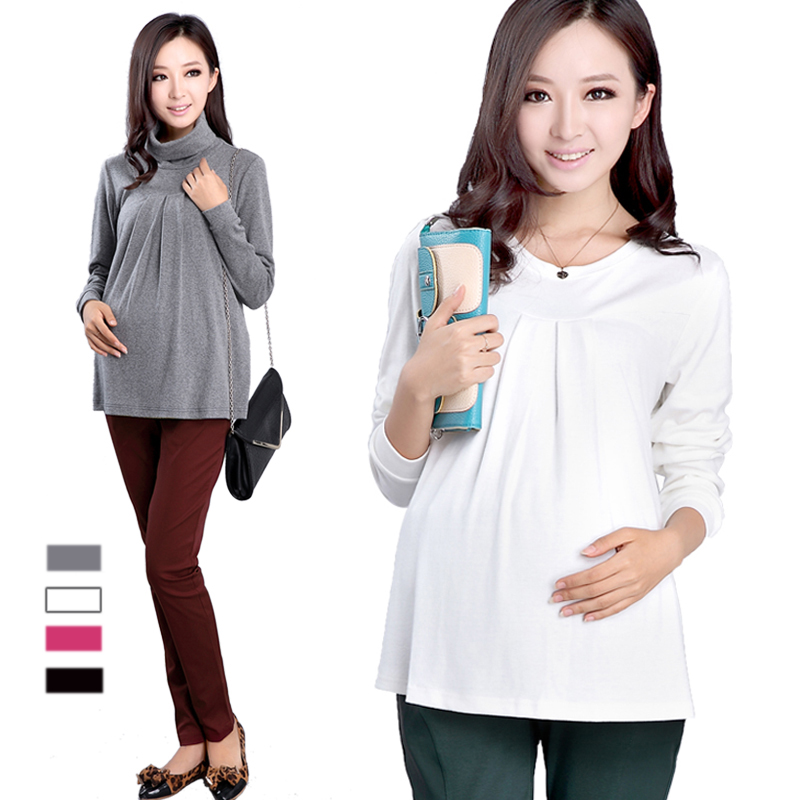 Maternity clothing spring top cotton o-neck spring and autumn thick maternity basic long-sleeve shirt