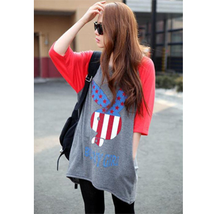 Maternity clothing summer autumn fashion rabbit head print pocket long design 100% cotton half sleeve t-shirt
