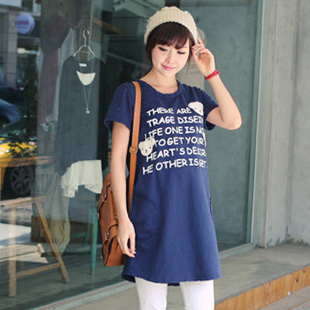 Maternity clothing summer bear print casual long design maternity T-shirt o-neck short-sleeve top