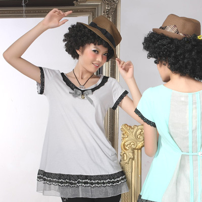 Maternity clothing summer belt lace fashion all-match maternity top 10238