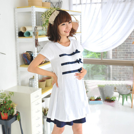Maternity clothing summer butterfly ribbon maternity dress maternity t-shirt loose long design maternity top