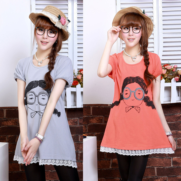 Maternity clothing summer fashion beauty all-match medium-long T-shirt maternity short-sleeve top -181