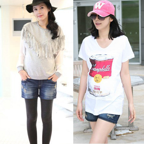 Maternity clothing summer fashion hole denim shorts coke cans short-sleeve T-shirt maternity belly pants shorts